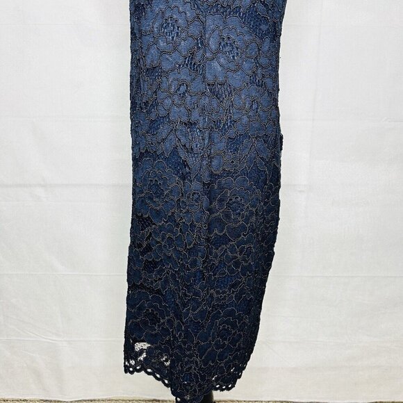 Lauren Ralph Lauren Scalloped Hem Lace Overlay Navy Blue Dress Size 10 - Picture 8 of 11